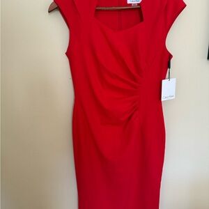Calvin Klein red , cap sleeve, knee length dress